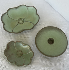 Frankoma Pottery Floral Trays/Trinket Dishes #477 & 204A Plus Candleholder