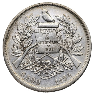 1894 Republica De Guatemala .900 Silver Un Peso Libertad World Coin # 1432