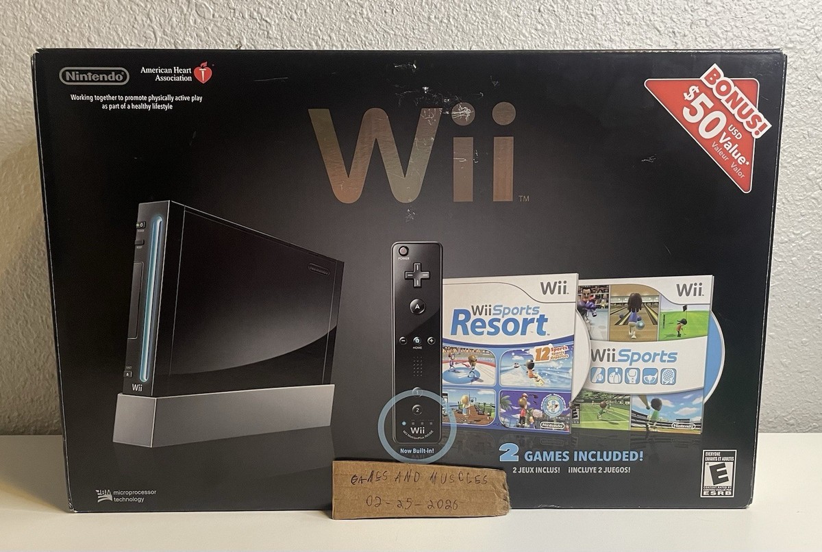 NEW Nintendo Wii With Wii Sports + Wii Sports Resort Black Console