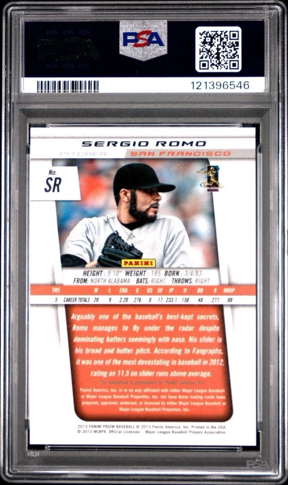 Panini Prizm Auto Sergio Romo 2013 #SR Auto PSA 10 gemas como nuevo 💎 POP 1 💎⚾️💎 Foto 2 de 3