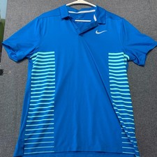 Nike Golf Dri-Fit Men's Polo Shirt Size M Blue Striped Short Sleeve Lightweight