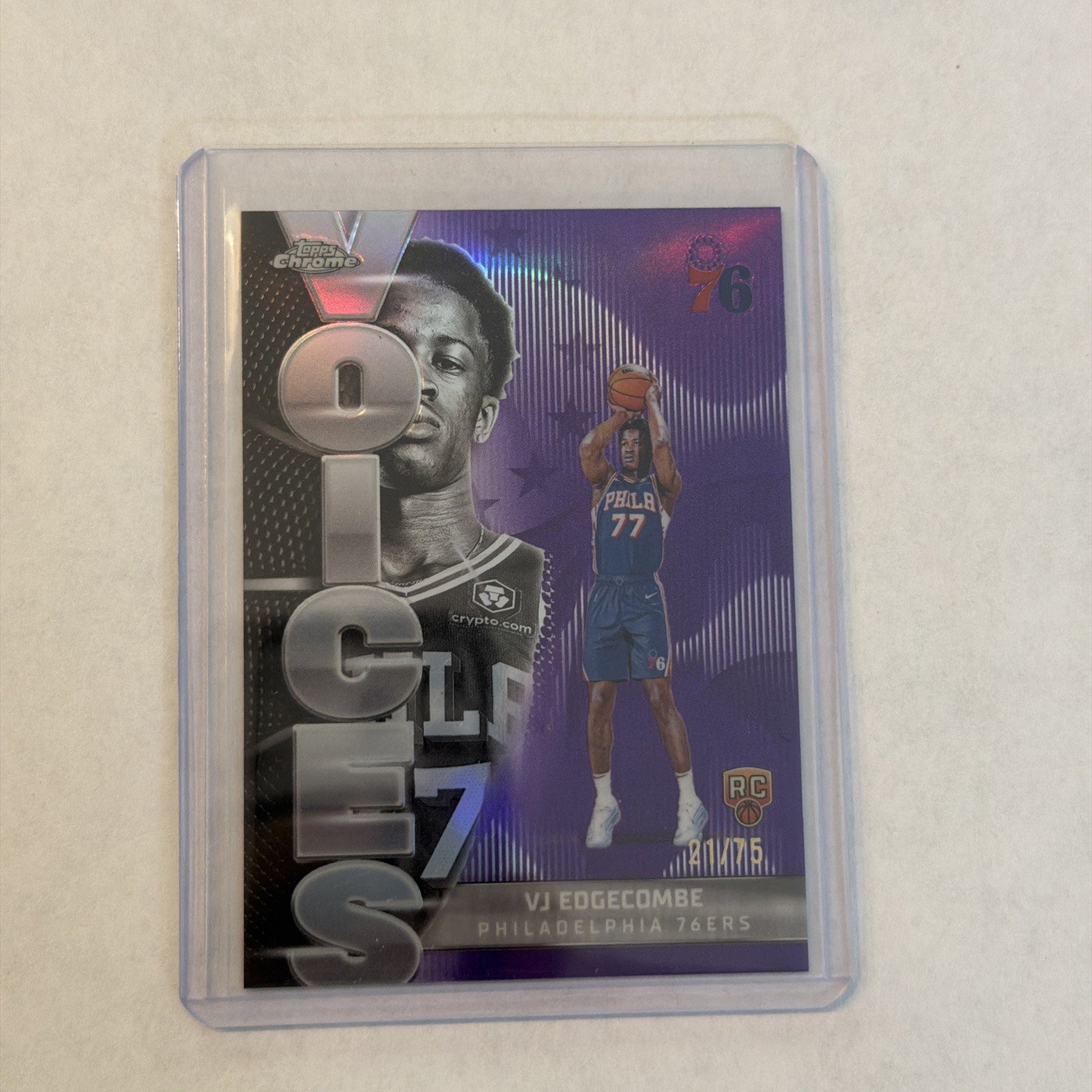 2025-26 Topps Chrome Vj Edgecombe #VS-8 Purple Refractor Voices Rookie RC 21/75