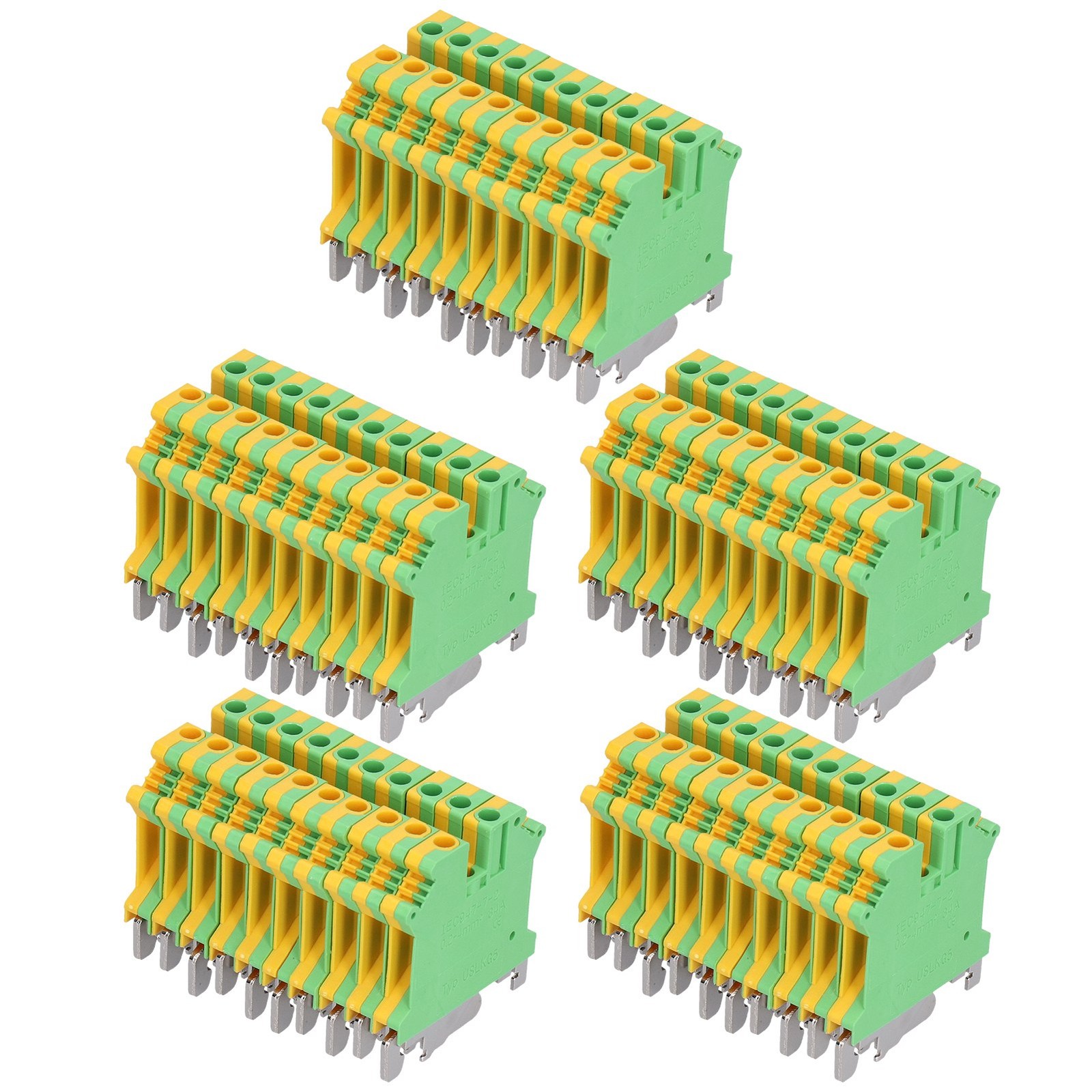50x DIN Rail Mount Terminal 2 Channel Side Wiring Grounding Terminals Block 34A♪