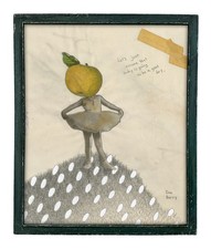 Original Mixed Media Drawing by Dan Barry - collage art ballerina apple folk art