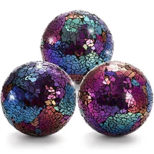 TOPZEA 3 Pack Decorative Glass Balls 4 Inch Colorful Glass Mosaic Orbs Sphere...