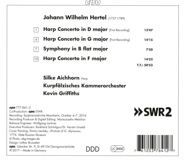 Harfenkonzerte D-Dur, F-Dur, G-Dur | Johann Wilhelm Hertel | Audio-Cd | CD-image