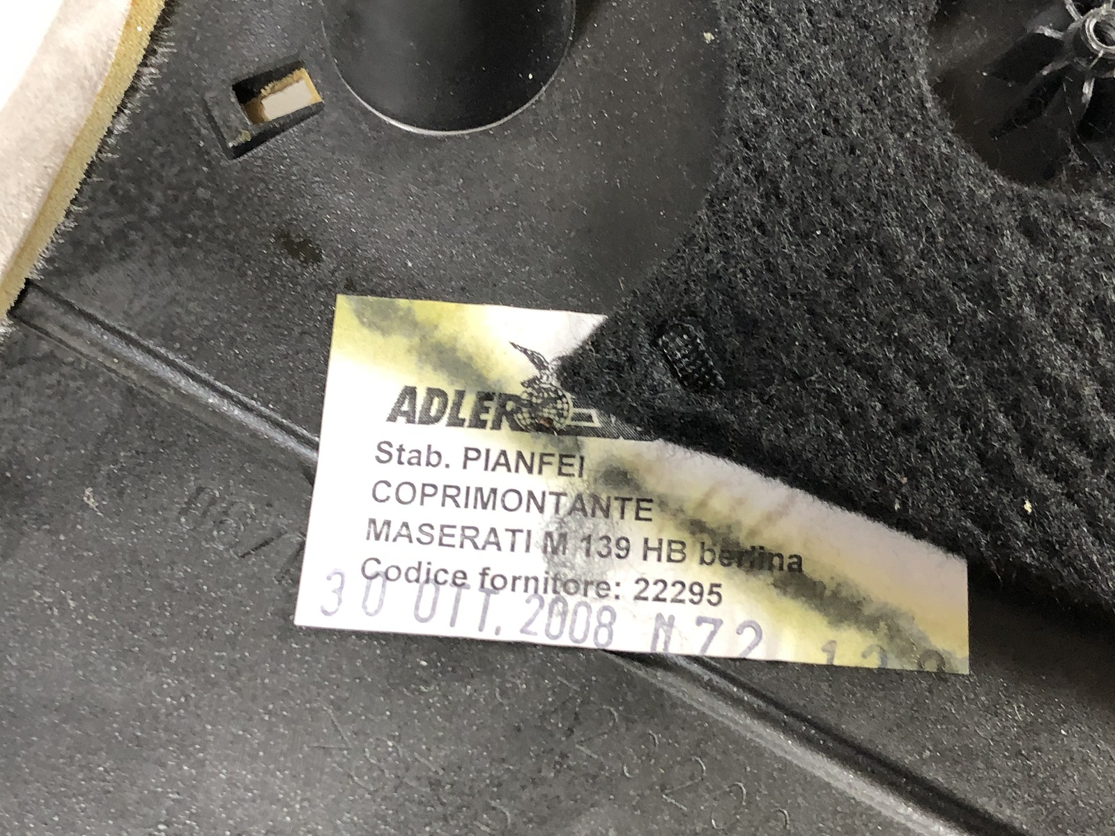 03-13 Maserati Quattroporte M139 Left C Pillar Trim Panel Grey Alcantara OEM 09