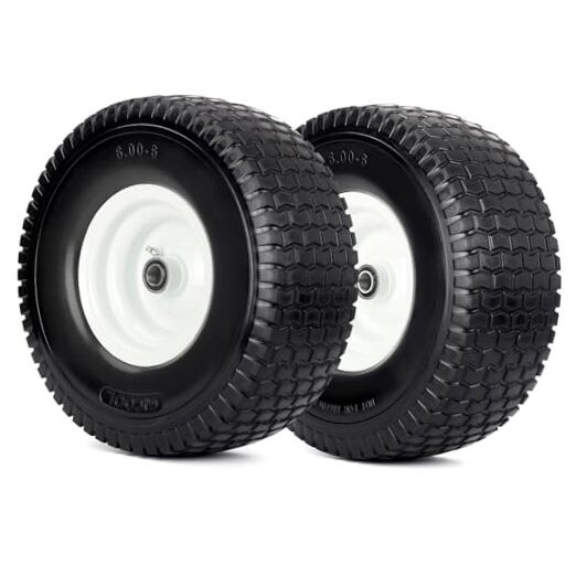 15x6.00-6 Flat Free Lawn Mower Tire and Wheel, 15x6.00-6 Flat Free (Turf Tread)