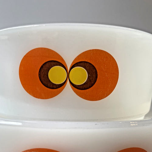 Schott Mainz Jenaer Carina Owl Eyes Milk Glass Mixing Bowls Great 4 Halloween - Picture 9 of 11
