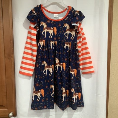 Penelope Plumm Girls Sz 5 Carousel Horse Dress Red Stripe Sleeves Boutique