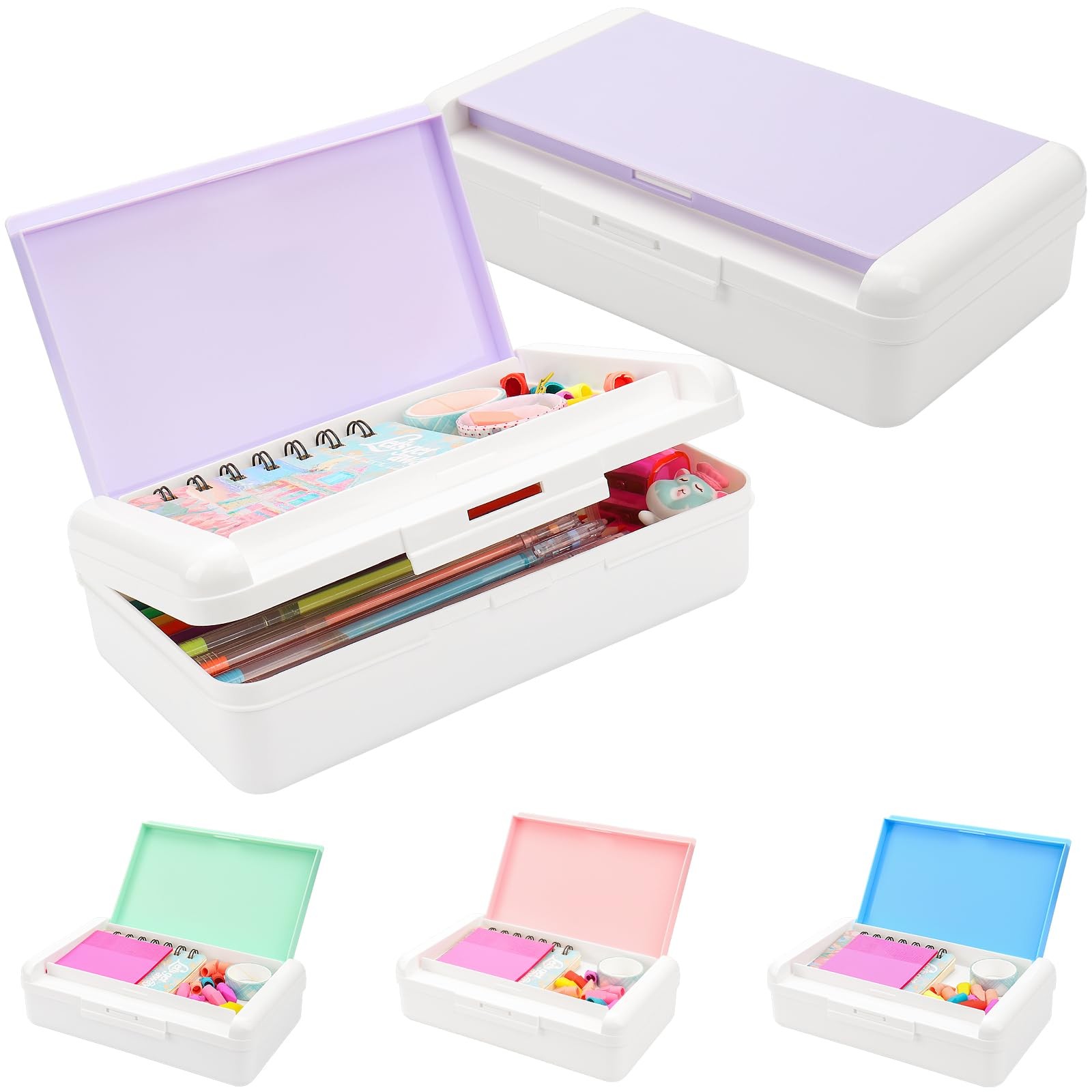 Box, Snap Tight Lid, Stackable Gel Pen Case, Pale Purple