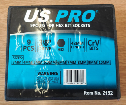 US PRO Tools 9PC 3/8" DR Hex Allen Bit Sockets 48mm Long 3 - 10mm 2152