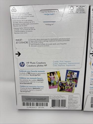 Lot of 2 HP Glossy Photo Paper 100 Sheets 4” x 6” New Sealed - Picture 4 of 5