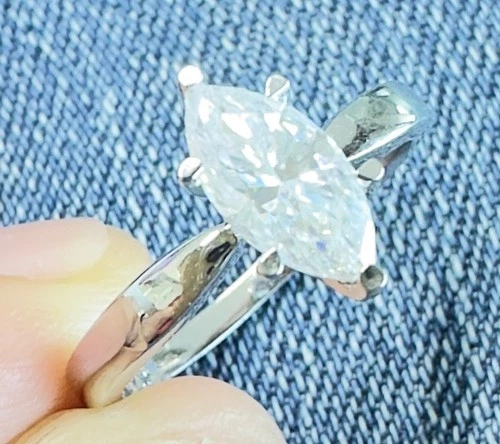 Marquise Cut Moissanite Ring 1 Ct Diamond Look 925 Silver Engagement Ring Size 7