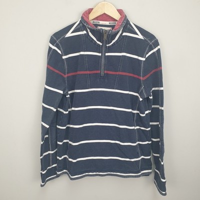 Fat Face Airlie Sweatshirt Herren Small Blau 1/4 Zip Gestreift Iconic Coastal
