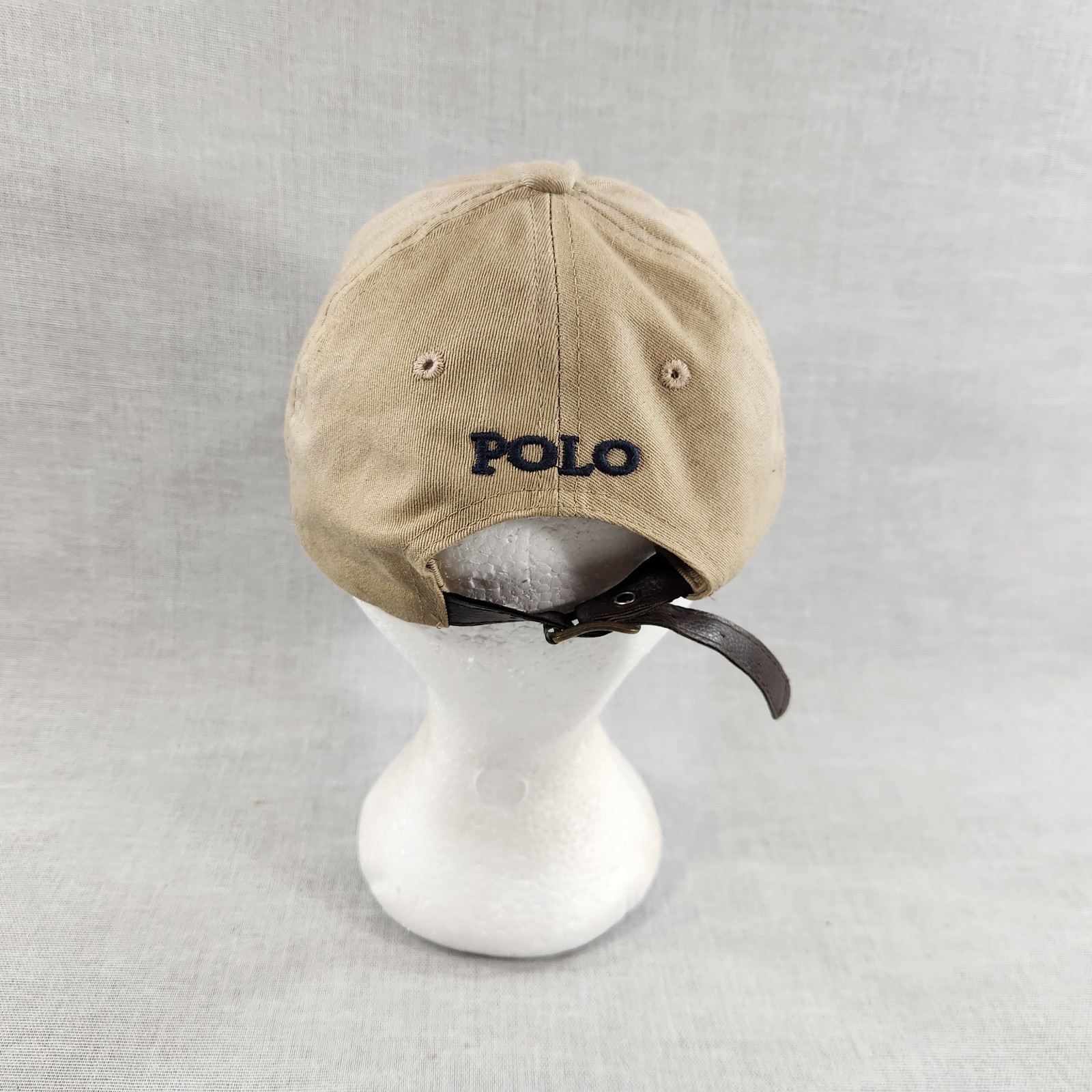 Cappello Vintage Polo Ralph Lauren Classico Ricamato Big Pony Logo Cinturino Pelle Cachi