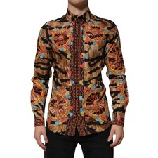 Dolce & Gabbana Cotton Tiger Carretto Long Sleeve Men's Shirt