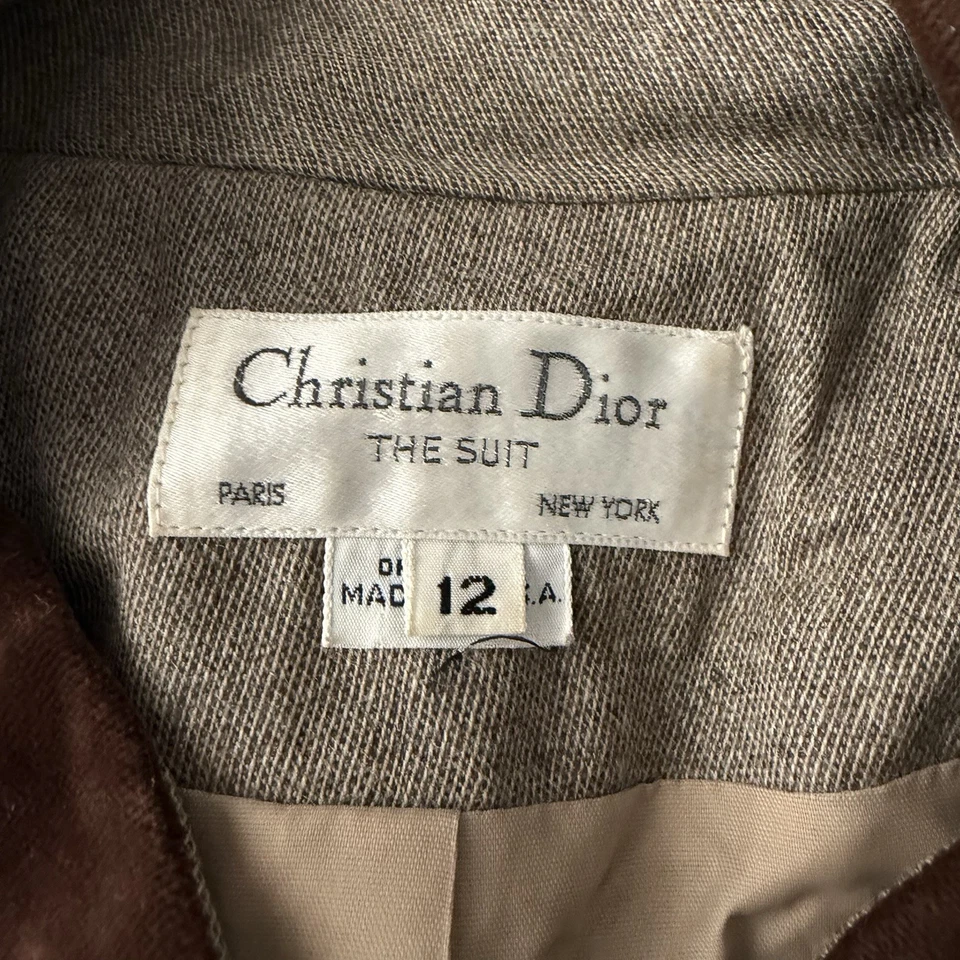Traje Blazer Chaqueta 12 Vintage Christian Dior Para Mujer 100% Lana Marrón Tostado Terciopelo Foto 2 de 4