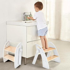 Wooden 2 Step Stool for Kids Bathroom Sink Foldable Anti-Slip 2-Step for Toilet