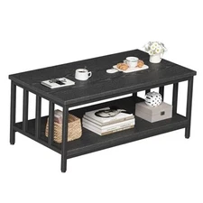 Coffee Table for Living Room with Slatted Sides Frame, 39.4L*21.6W*18.1H Black