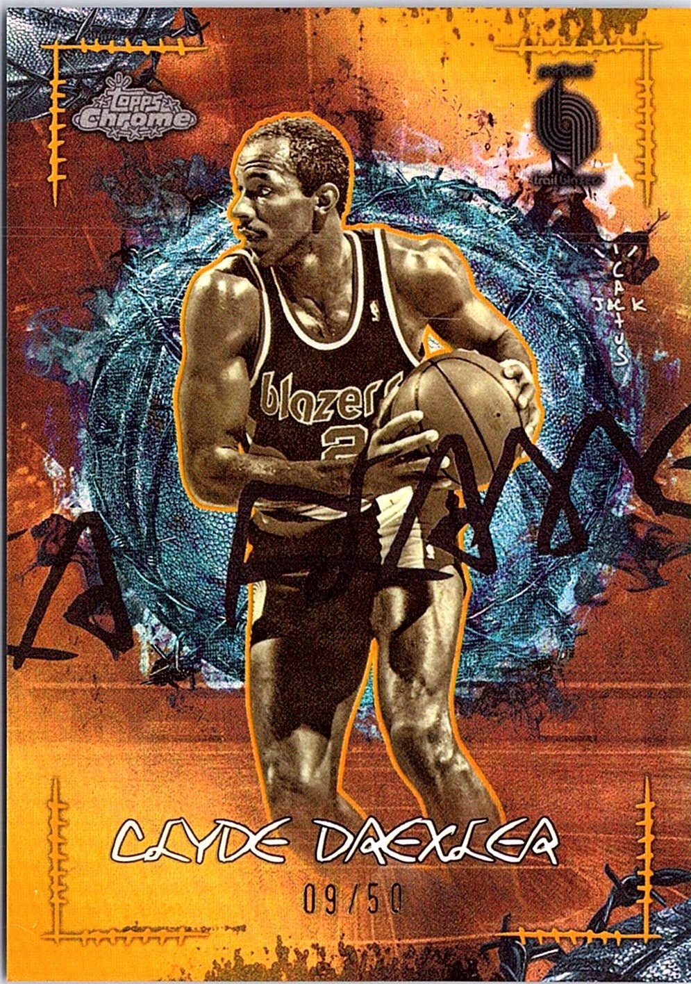 2025-26 Topps Cactus Jack #LFL-19 Clyde Drexler La Flame Gold Refractor #/50