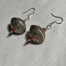 Awesome New Tibetan Sterling Silver Oxidized Ball Dangle Drop Earrings Crystal