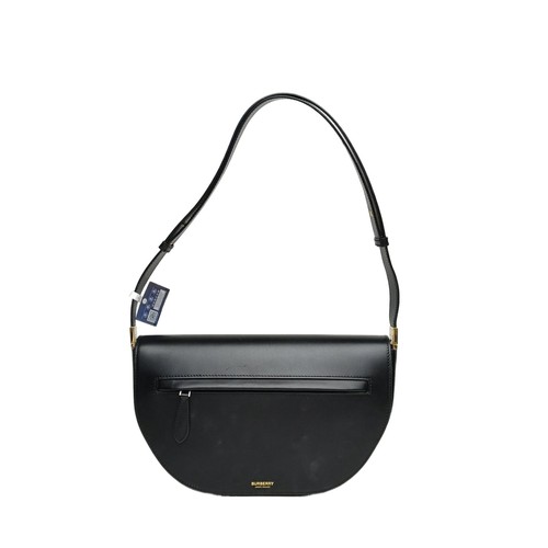 Burberry Half-Moon Flap Shoulder Bag Black Calfskin
