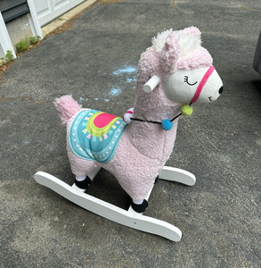 Pink Rocking Llama Ride-On Plush Rocker Toy with Saddle