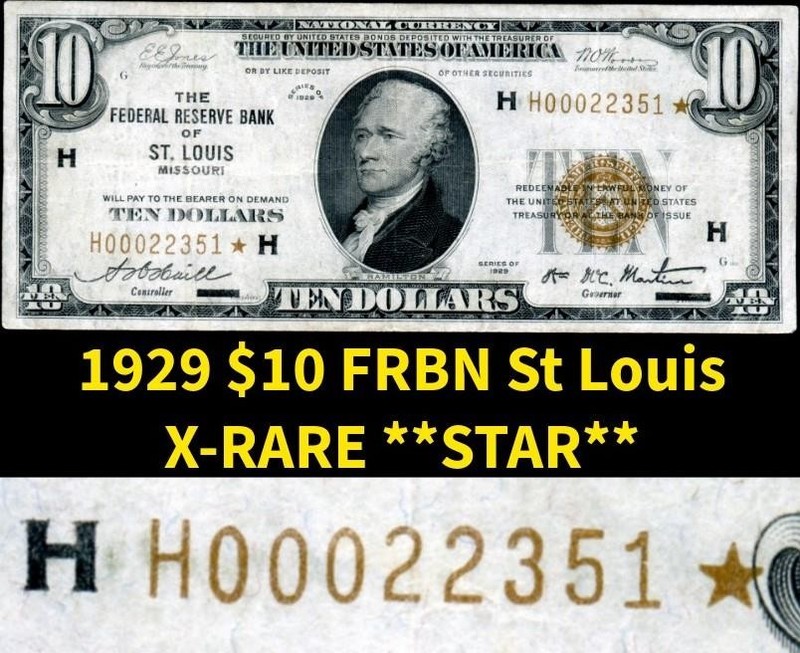 HGR SUNDAY 1929 $10 *****STAR***** St Louis ((X-RARE)) VERY LIGHTLY CIRCULATED