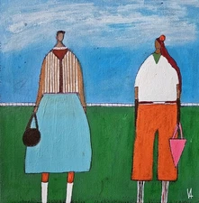 Painting Original Abstract People Portrait Canvas Woman Man Whimsical 10x10 Art