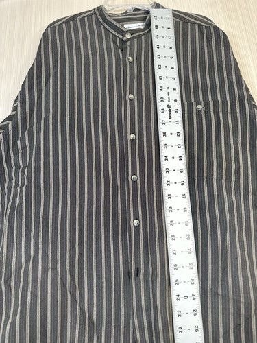 Mens size Pierre Cardin Comfortable collarless stripe long sleeve button shirt - Picture 9 of 12