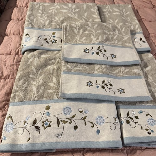 6pc Monroe Embroidered Cotton Jacquard Towel Set Beige - Madison Park - Picture 3 of 12