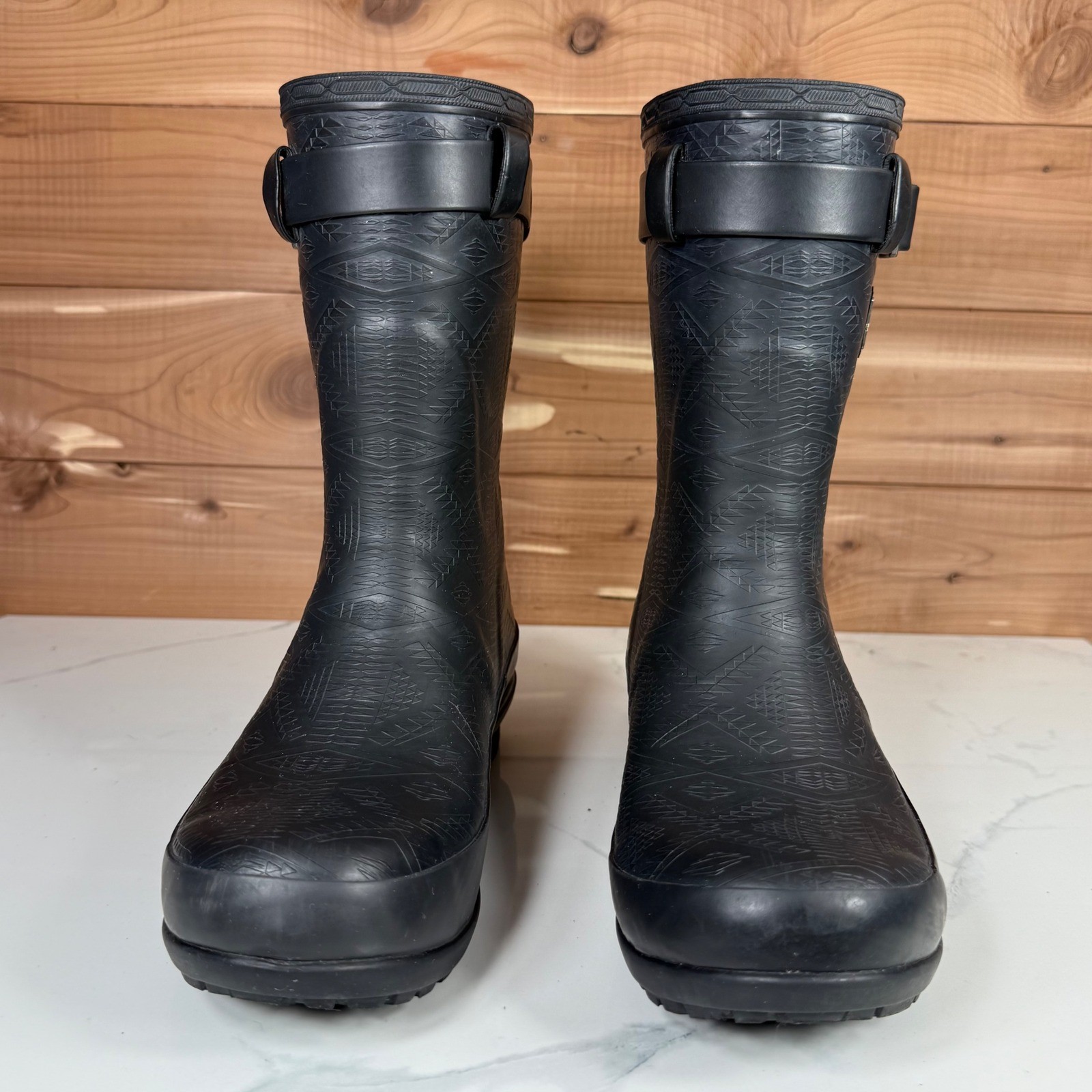 Pendleton Black Geometric Pattern Rubber Rain Boo… - image 3