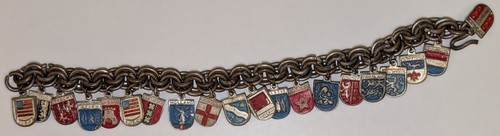 Vintage Silver-Tone & Enamel World Travel Shield 20 Charms Bracelet 8-in - Picture 3 of 18