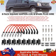 8 Pack Square Ignition Coil & Spark Plug Wire For Chevy GMC 4.8L 5.3L 6.0L 8.1L