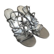 NWT Via Spiga Silver Strappy High Heel Studded Leather Sandals   Size 7
