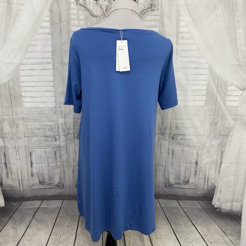 Eileen Fisher Größe Medium Blue Coast U-Boot-Ausschnitt Tunika Kurzarm Seitenschlitz B56 - Bild 5 von 11