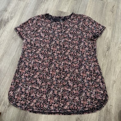 J. Jill Fit Pima Cotton Floral Tshirt Womens M Pink Fit Progress Shirttail Tee