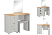 Schminktisch Frisiertisch Kosmetiktisch Mit Spiegel Hocker Grau 104X45X131Cm