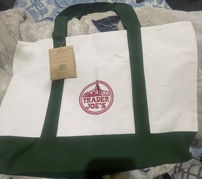 Trader Joe s ''LARGE'' Canvas Limited Release Tote Bag GREEN - NEW w/TAGS