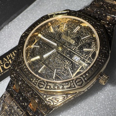 Rare - Onola Mens Calligraphy Watch Gold Tone / W J4