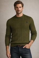 R3-28 NWT Mens Size L Polo Ralph Lauren Cable-Knit Cotton Sweater Green  145