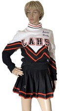 LAHS Varsity Black w/Orange Trim Cheerleader Uniform-Sweater & Skirt-Size Small