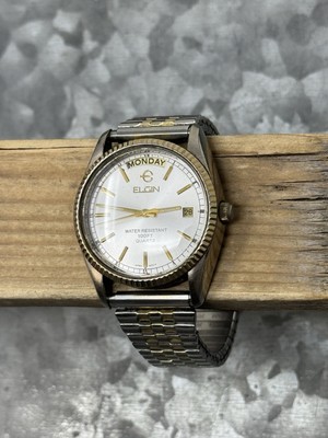 Vintage Elgin Presidential FC400 Day/Date Quartz Men's Watch, Two