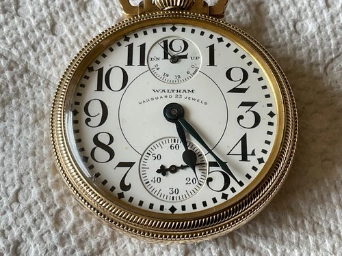 Great Waltham wind Indicator Vanguard 16s 23J adj 6 pos 1932 pocket watch orig