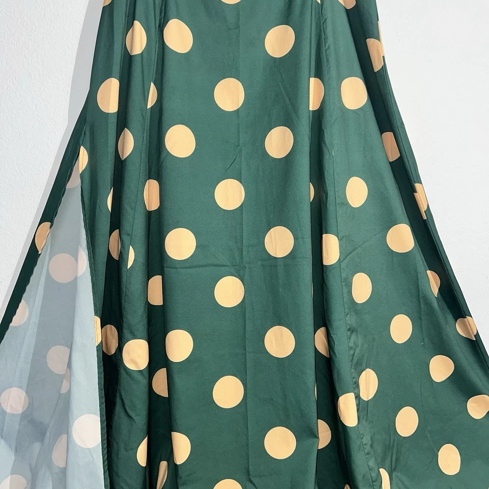 Falda Larga Verde XL Amarilla Lunares MidCen Vintage Años 50 60’s Ranura Lateral *Como Está* Foto 3 de 4