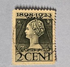 1923 Netherlands Queen Wilhelmina 25th Anniversary Used Postage Stamp 2 Cents