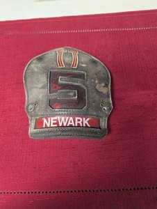 Newark NJ Fire Department Leather Helmet Shield Hat Cap Badge