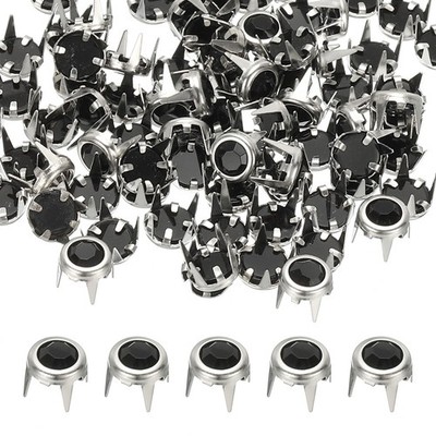 6mm Rhinestone Stud, 70 Pcs Metal Claw Beads Nailhead, Black Silver Tone