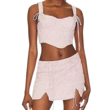 For Love & Lemons Pink Gingham Set Size Medium NWT Aubrey Skirt Ali Bustier